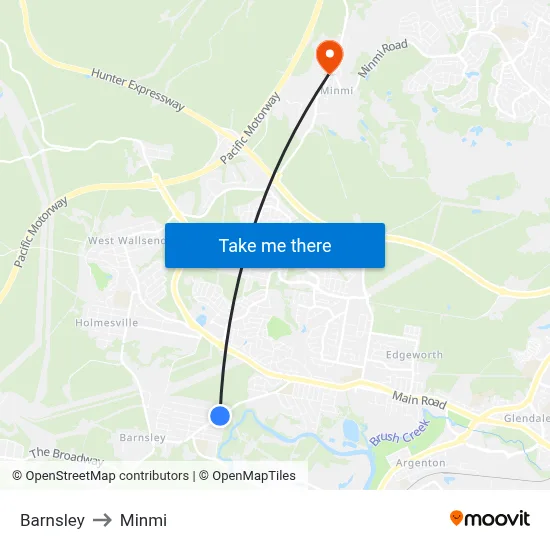 Barnsley to Minmi map