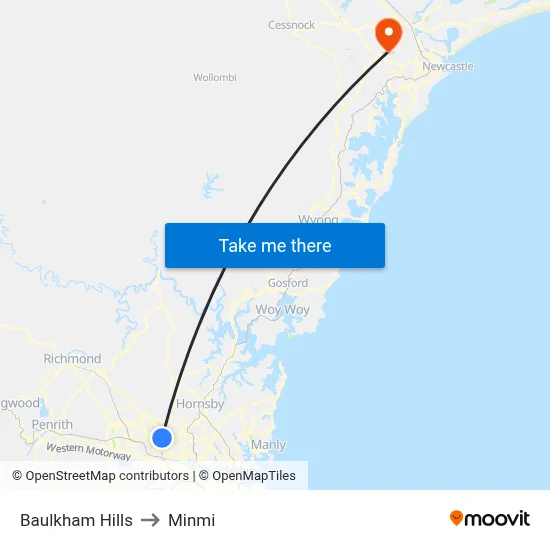 Baulkham Hills to Minmi map