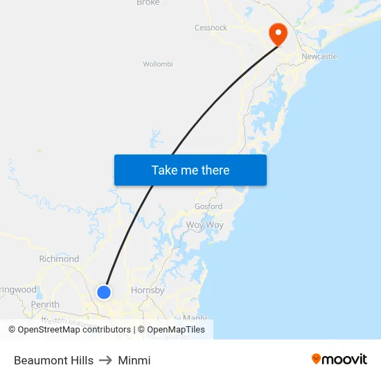 Beaumont Hills to Minmi map