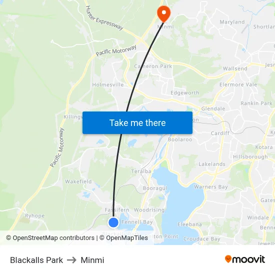 Blackalls Park to Minmi map