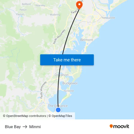 Blue Bay to Minmi map