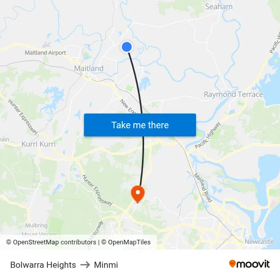 Bolwarra Heights to Minmi map