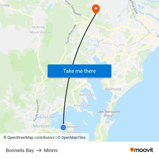 Bonnells Bay to Minmi map