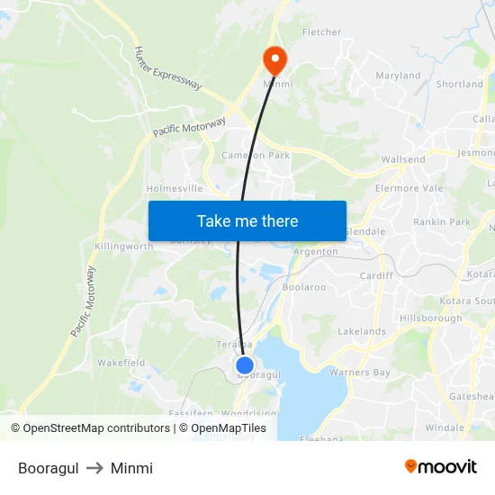 Booragul to Minmi map