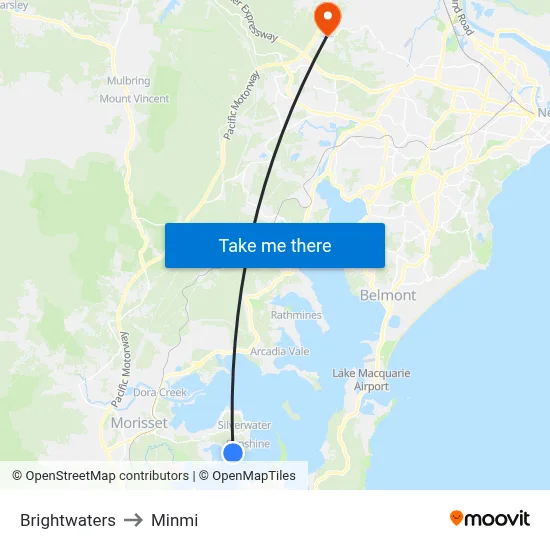 Brightwaters to Minmi map