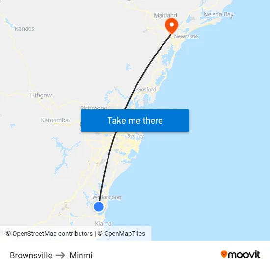 Brownsville to Minmi map