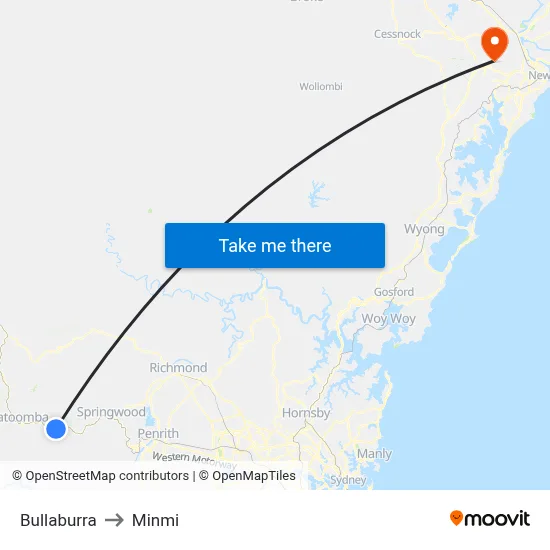 Bullaburra to Minmi map