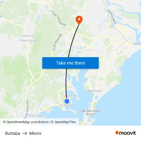 Buttaba to Minmi map