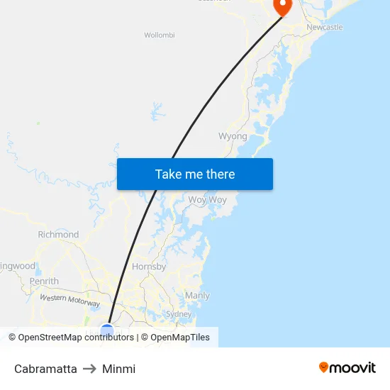 Cabramatta to Minmi map