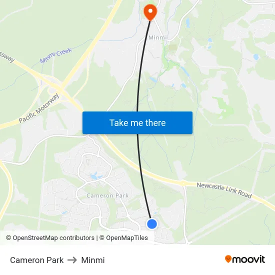 Cameron Park to Minmi map