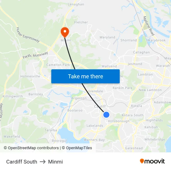 Cardiff South to Minmi map