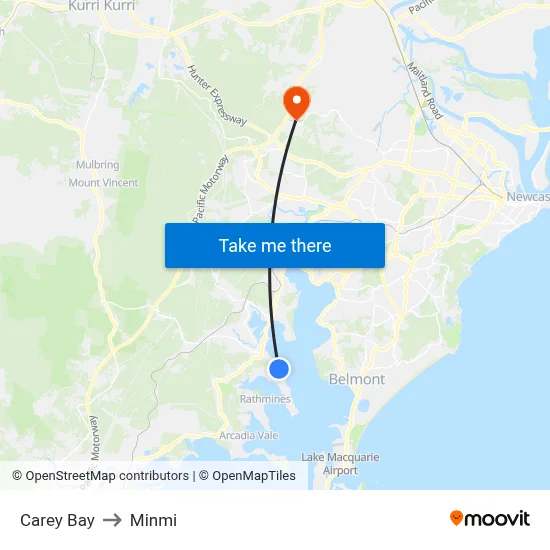 Carey Bay to Minmi map