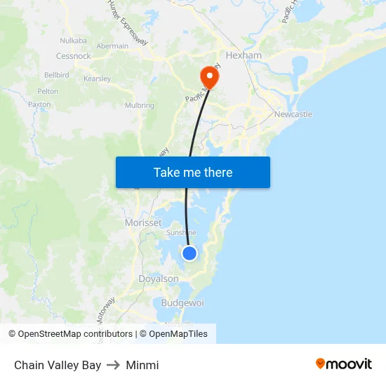 Chain Valley Bay to Minmi map
