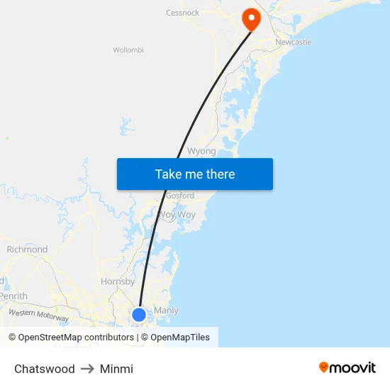 Chatswood to Minmi map
