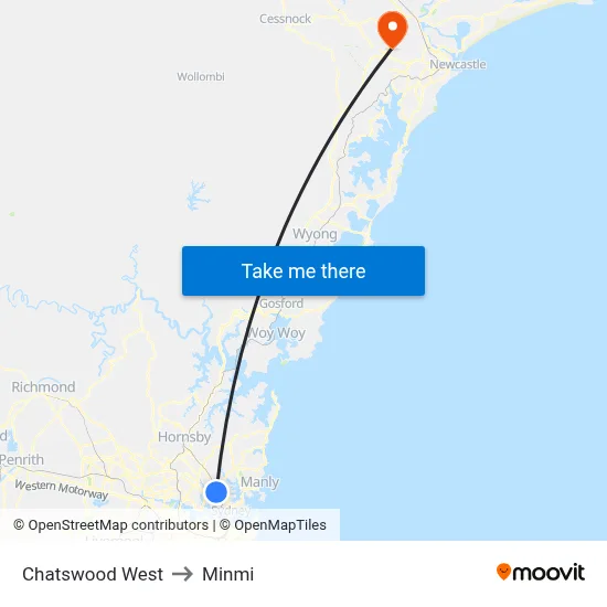 Chatswood West to Minmi map