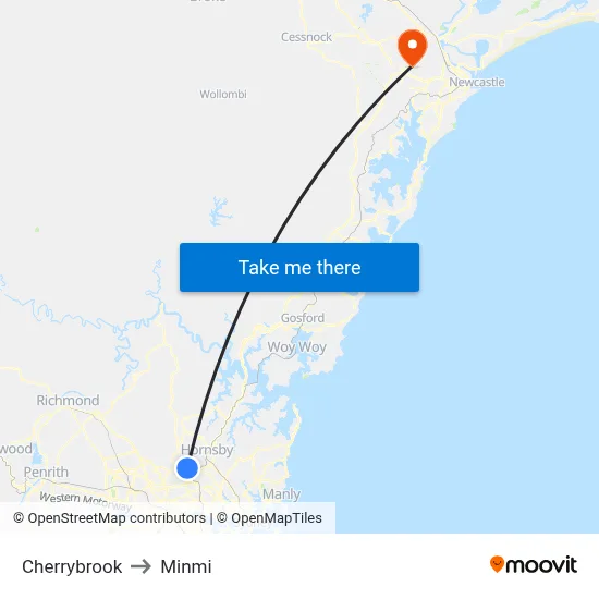 Cherrybrook to Minmi map