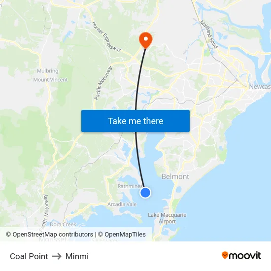 Coal Point to Minmi map