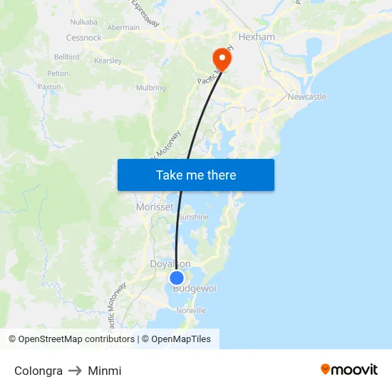 Colongra to Minmi map