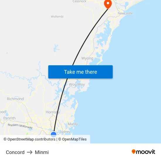 Concord to Minmi map