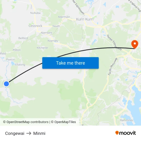 Congewai to Minmi map