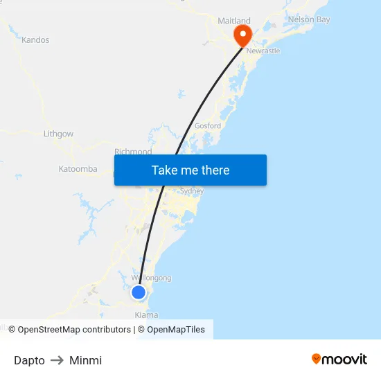Dapto to Minmi map