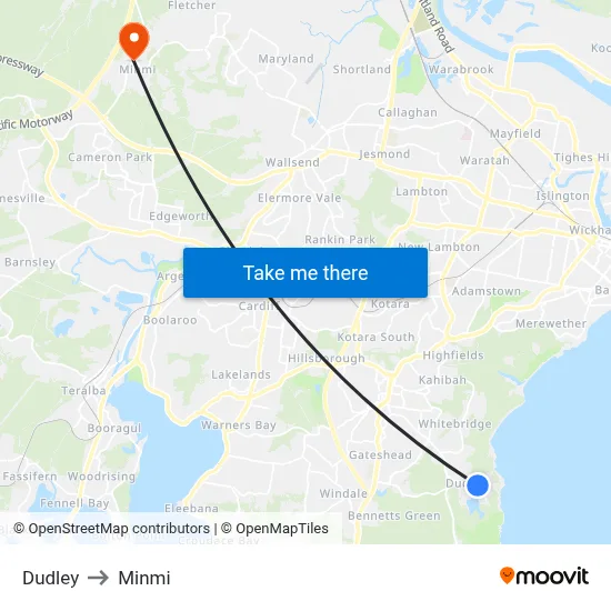Dudley to Minmi map
