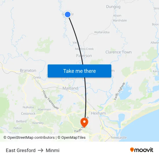East Gresford to Minmi map