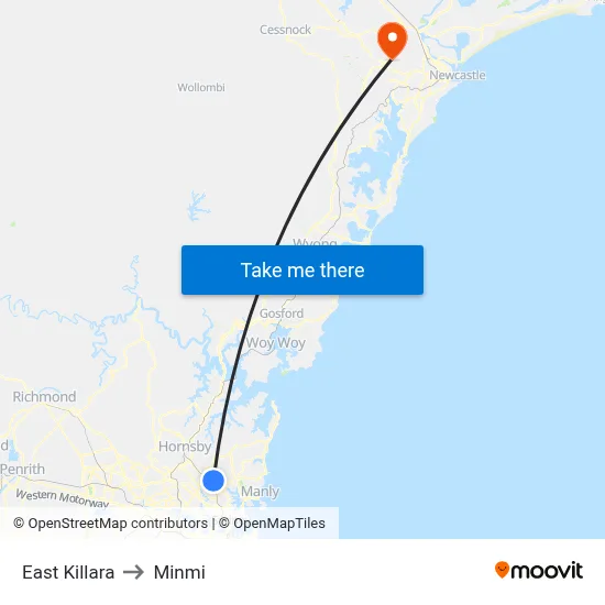 East Killara to Minmi map