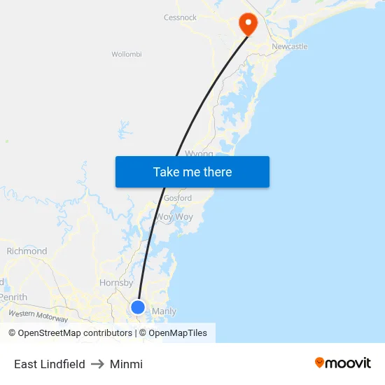 East Lindfield to Minmi map