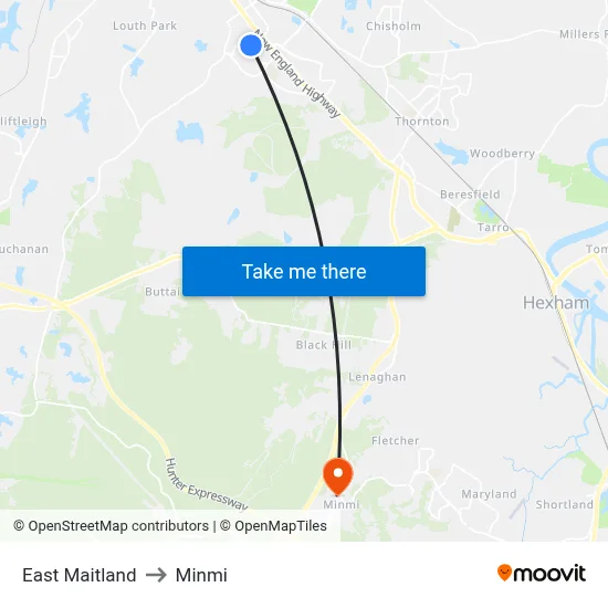 East Maitland to Minmi map