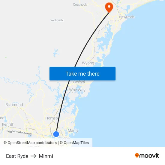 East Ryde to Minmi map