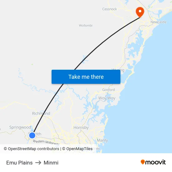 Emu Plains to Minmi map