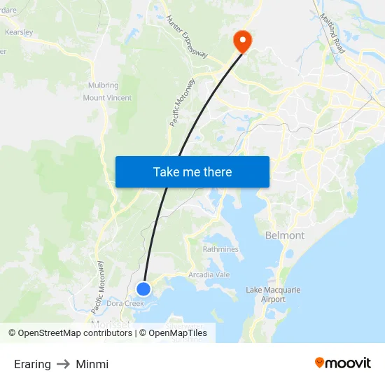 Eraring to Minmi map