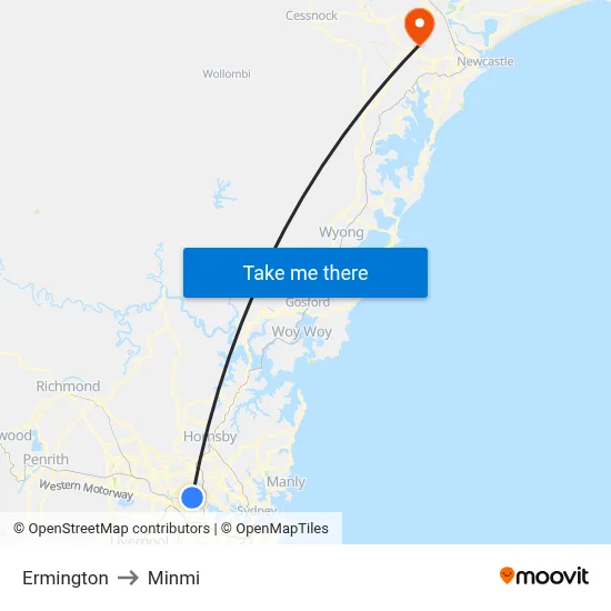 Ermington to Minmi map