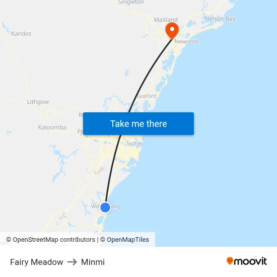 Fairy Meadow to Minmi map