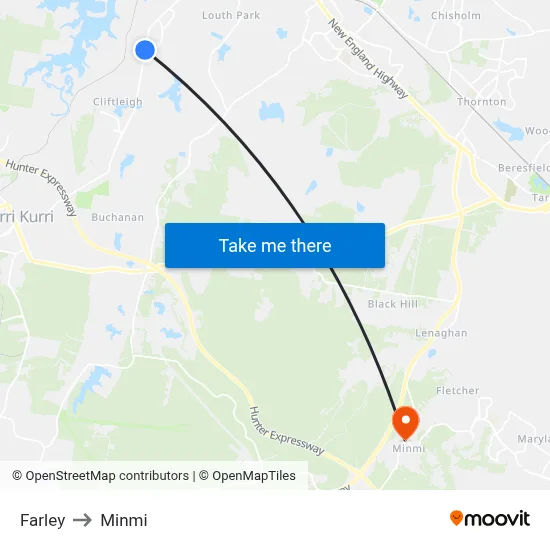 Farley to Minmi map