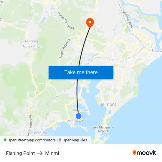 Fishing Point to Minmi map