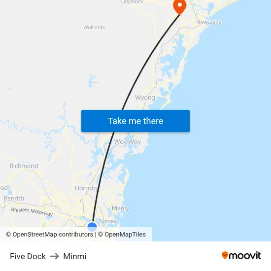 Five Dock to Minmi map