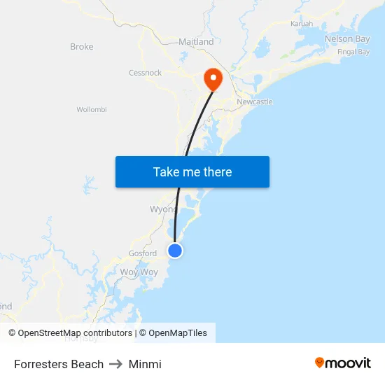 Forresters Beach to Minmi map
