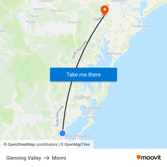 Glenning Valley to Minmi map