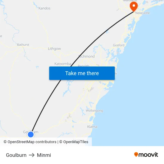 Goulburn to Minmi map