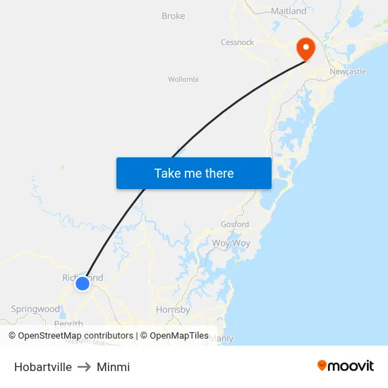 Hobartville to Minmi map