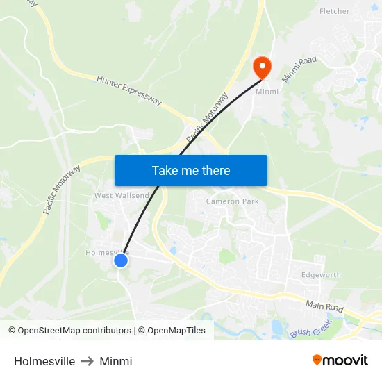 Holmesville to Minmi map