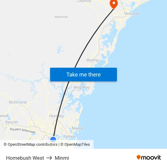 Homebush West to Minmi map