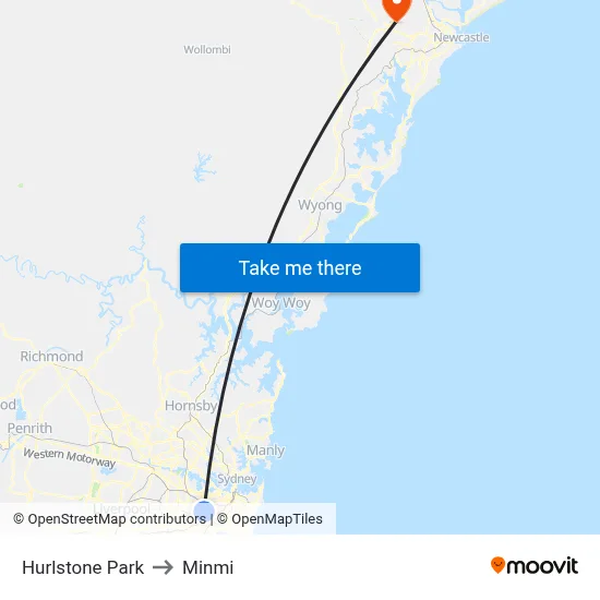 Hurlstone Park to Minmi map