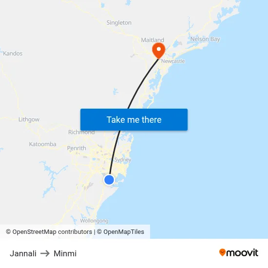Jannali to Minmi map