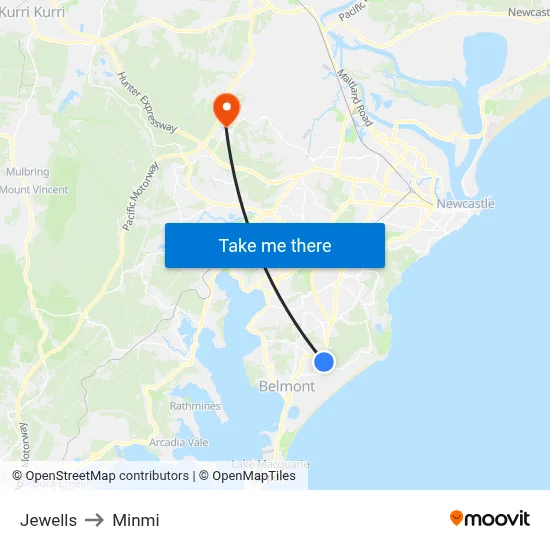 Jewells to Minmi map