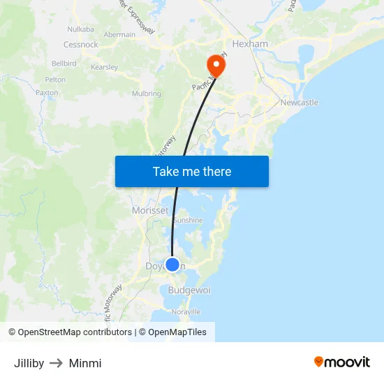 Jilliby to Minmi map