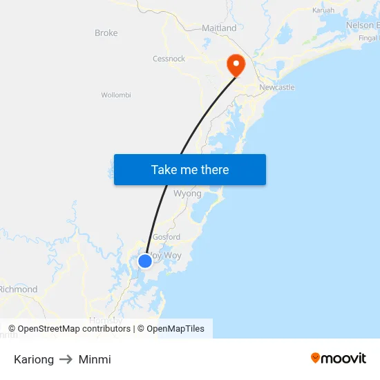Kariong to Minmi map