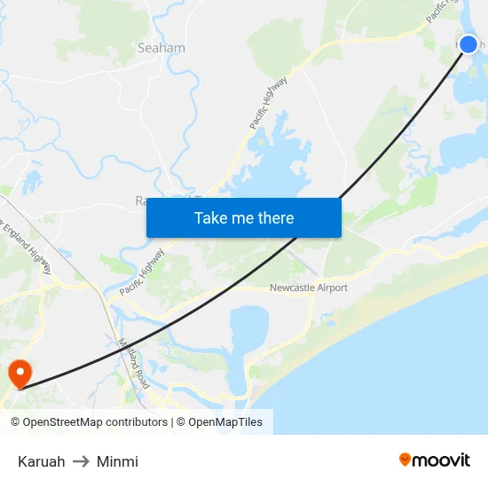 Karuah to Minmi map
